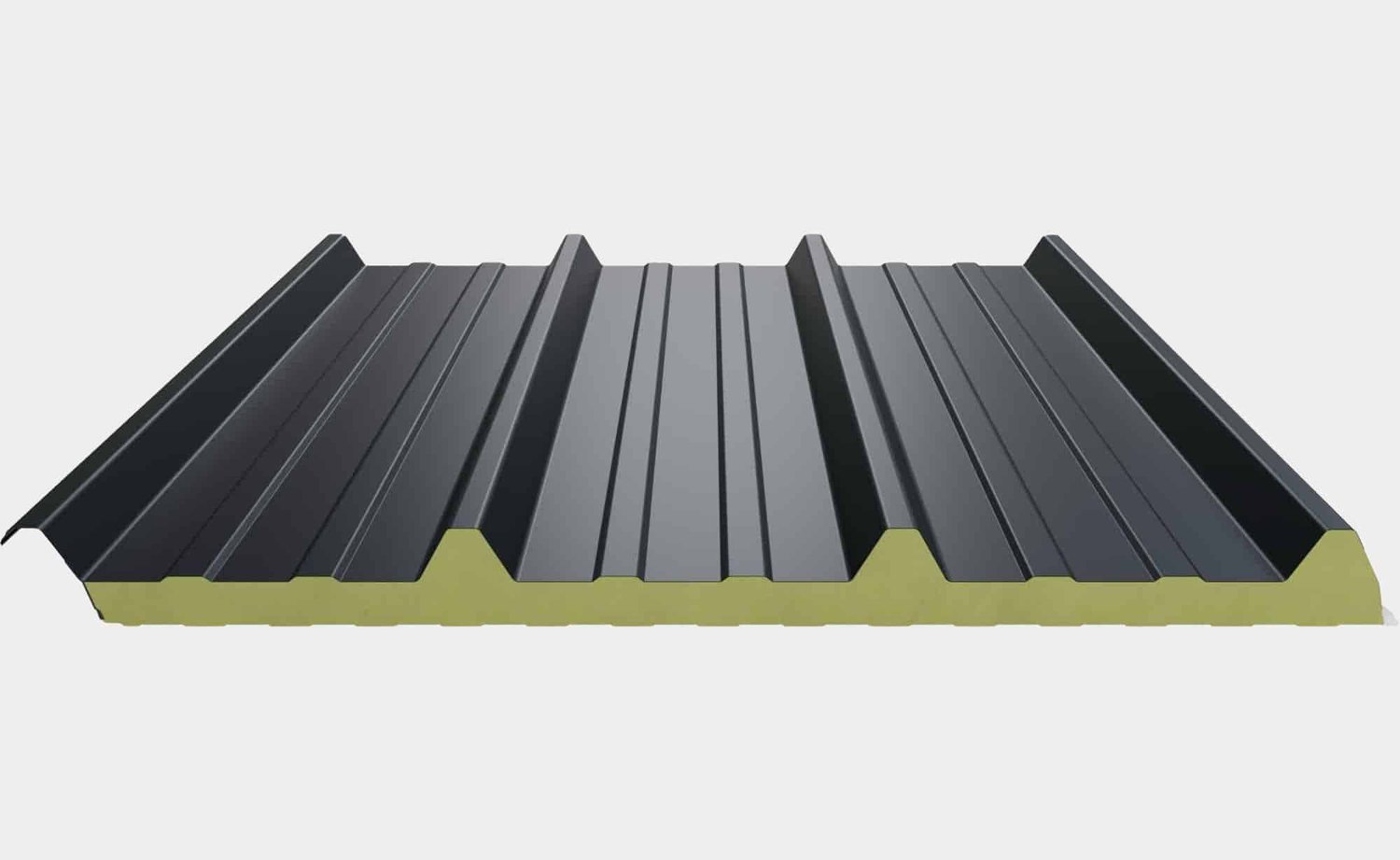 Detailweergave van antracietkleurige sandwichpanelen voor dak en gevel