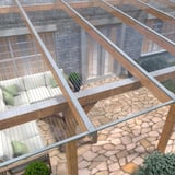 A2 afdekprofiel als randprofiel op een terrasoverkapping van hout en lichtplaten, toepassingsvoorbeeld
