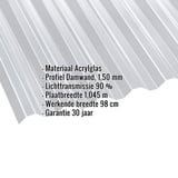 Acrylaat damwandplaat | 76/18 | 1,50 mm | Helder | 2,50 m