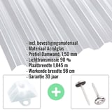 Acrylglas golfplaat 76/18, 1,50 mm, helder, met ingebouwde gegevens en bevestigingsmateriaal
