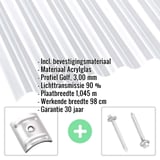 Acrylglas golfplaat 76/18, 3,00 mm, helder, met productgegevens en bevestigingsmateriaal