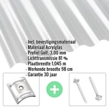 Acrylglas golfplaat 76/18, 3,00 mm, helder, met ingebedde gegevens en bevestigingsmateriaal