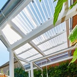 Acrylglas golfplaten 76/18, 3,00 mm, helder, als terrasoverkapping met zonlicht