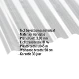 Acrylglas golfplaat 76/18, 3,00 mm, helder, met ingebedde productgegevens als infografiek
