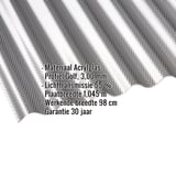 Acrylglas golfplaat 76/18, grafiet, met ingebedde productgegevens zoals materiaal, profiel en lichttransmissie