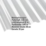 Acrylglas golfplaat 76/18, 3,00 mm, transparant, met ingebouwde gegevens over materiaal en afmetingen