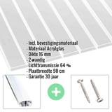 Acrylglas kanaalplaat 16 mm, helder, met ingebedde specificaties en accessoires