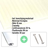 Acrylaat kanaalplaat | 16 mm | Profiel A1 | Voordeelpakket | Plaatbreedte 98 cm | Opaal wit / goud | Breedte 9,13 m | Lengte 2,00 m