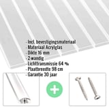 Acrylglas kanaalplaat 16 mm, profiel A4, transparant, met ingebedde specificaties en accessoires