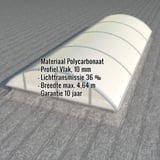 Alumon lichtkoepel van 10 mm polycarbonaat opaal wit, met ingebedde productgegevens