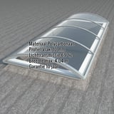 Alumon polycarbonaat lichtkoepel 10 mm helder, infografiek met materiaal, profiel, lichttransmissie, breedte, garantie