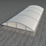 Alumon polycarbonaat lichtplaat opaal wit 10 mm, gebogen, op grijze dakbedekking