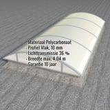 Alumon lichtplaat polycarbonaat 10 mm opaal wit, infografiek met materiaal- en profieldetails