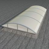 Polycarbonaat lichtplaat opaal wit 10 mm, gebogen, op grijze dakachtergrond