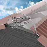 Helder polycarbonaat lichtstraat 1,20 mm met productgegevens op dakconstructie