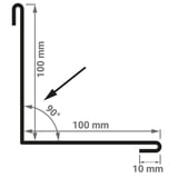 Technische tekening van de binnenhoek met afmetingen 100 mm x 100 mm en 90 graden hoek