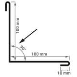 Technische tekening van de binnenhoek met afmetingen 100 mm x 100 mm en 90 graden hoek