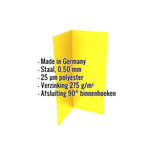 Binnenhoek Koolzaadgeel (RAL 1021) staal 0,50 mm, 25 µm polyester coating, met ingebouwde specificaties