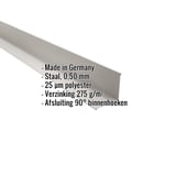 Binnenhoek van staal, lichtgrijs RAL 7035, 0,50 mm dik, met ingebedde productgegevens