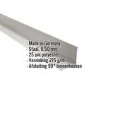 Binnenhoek Zilver-Metallic 0,50 mm staal, detail met ingebedde productgegevens