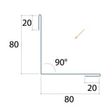 Technische tekening van de binnenhoek met afmetingen 80x80 mm en een hoek van 90 graden
