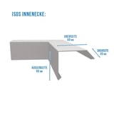 Binnenhoek ISOS aluminium Zilver-Metallic, technische tekening met afmetingen bovenzijde 60mm, buitenzijde 60mm, dakzijde