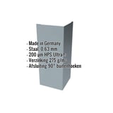 Buitenhoek staal 0,75 mm Venstergrijs, met ingebedde productgegevens zoals materiaal en coating