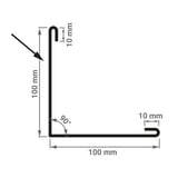 Technische tekening van de buitenhoek met 100 mm zijlengte en 10 mm druiprand