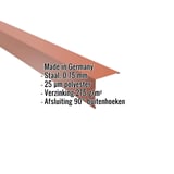 Buitenhoek staal 0,75 mm koperbruin (RAL 8004) met 25 µm polyestercoating, gegevens getoond