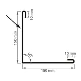 Technische tekening van de buitenhoek met afmetingen 150 mm x 150 mm en 90° hoek