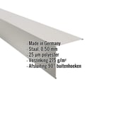 Buitenhoek Zilver-Metallic met productgegevens: Staal, 0,50 mm, 25 µm polyester, verzinking 275 g/m², 90°
