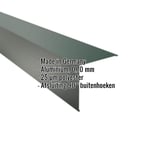 Buitenhoek aluminium mosgroen RAL 6005 met ingebedde productgegevens over materiaal en coating