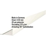 Buitenhoek Grijswit RAL 9002 staal 0,50 mm met polyestercoating, specificaties weergegeven