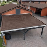 Carport en garage met daken van dakpanplaat Sepiabruin (RAL 8014) 0,40 mm, Weckman