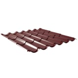 Dakpanplaat Wijnrood (RAL 3005) 0,50 mm, hoofdaanzicht van de profielvorm met 25 µm polyestercoating