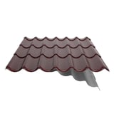 Dakpanplaat Wijnrood (RAL 3005) met anti-condensvliesonderzijde, detail van de overlappende rand