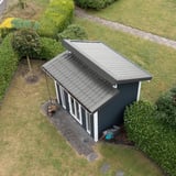 Tuinhuis met lessenaarsdak van dakpanplaat 2/1060 Zilver-Metallic, Weckman, bovenaanzicht