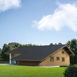 Huis met dak van dakpanplaat aluminium antracietgrijs RAL 7016, legging