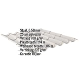 Dakpanplaat 2/1060 lichtgrijs met anticondensvlies, kerngegevens weergegeven