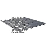 Dakpanplaat 2/1060 Antracietgrijs met ingebedde specificaties voor materiaal, dikte, coating en afmetingen