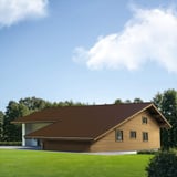Huis met dak van sepiabruine dakpanplaat 2/1060, zijaanzicht