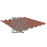 Dakpanplaat Terracotta, 0,50 mm, met anticondensvlies, specificaties weergegeven