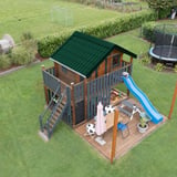 Speelhuis met dak van dakpanplaat 2/1060 in mosgroen RAL 6005, gemonteerd