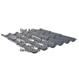 Dakpanplaat 2/1060 antracietgrijs, 0,40 mm staal, met ingebedde specificaties als infografiek
