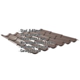 Dakpanplaat 2/1060 Sepiabruin, 0,40 mm staal, 25 µm polyester, met ingebedde productgegevens
