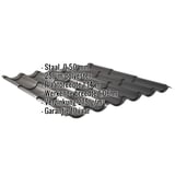 Dakpanplaat 2/1060 Gitzwart met ingebedde specificaties voor materiaal, dikte en coating
