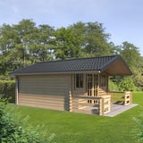 Dak van een tuinhuis met donkergrijze dakpanplaat 2/1060, 0,50 mm, mat polyester