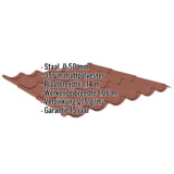 Dakpanplaat 2/1060 Terracotta, 0,50 mm, met ingebouwde specificaties over materiaal en afmetingen