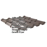 Dakpanplaat EUROPA sepiabruin met ingebouwde specificaties over materiaal, dikte en coating