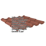 Dakpanplaat EUROPA Terracotta met ingebedde specificaties voor materiaal, dikte en coating